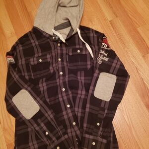 Plaid Hooded Shirt with Gray Accents
